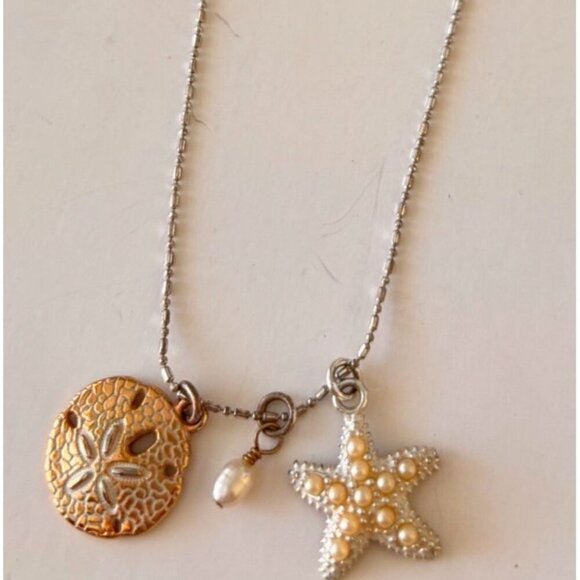Brighton Silver Gold Two Tone Sea Dreamer Starfish Shell Pearl Charm Necklace - Picture 1 of 5